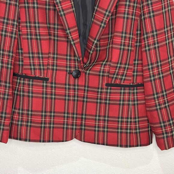 Black Label Evan-Picone Blazer Womens 8 Red Plaid Tartan One Button Jacket - Picture 4 of 8